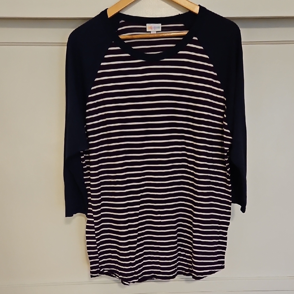 LuLaRoe Purple and White Striped Shirt